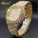 Gold Plated Iced Out Hip Hop Watch for Men β Double Dial Stylish Quartz Timepiece π Heavy design with shimmering diamonds β bold double dial look, waterproof & perfect for summer streetwear or party vibes.